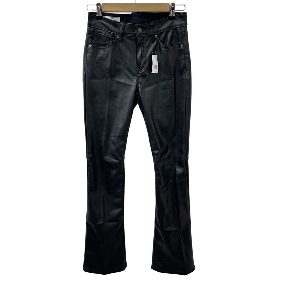Gap Baby Slim Boot Mid Rise Vegan Faux Leather Pants Black Women's 26/2R NWT‎